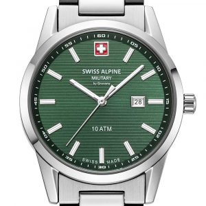 Swiss Alpine Military 7767.1134 Damenuhr Argos silber grün 34mm 10ATM