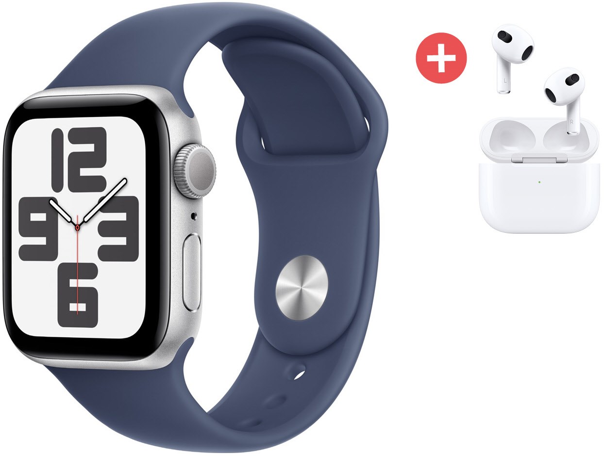 Apple Watch SE (40mm) GPS (silber) + Dein Geschenk: Apple AirPods 3. Gen. mit MagSafe