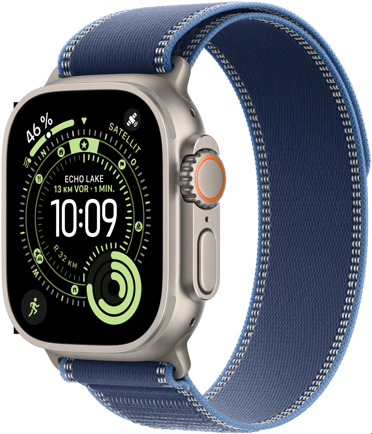 Apple Watch Ultra 3 (49mm) GPS+5G Smartwatch Titan mit Trail Loop (S/M) natur/blau/hellblau