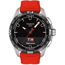 Tissot Herrenuhr T-Touch Connect Solar Smartwatch Titan mit rotem Kautschukarmba